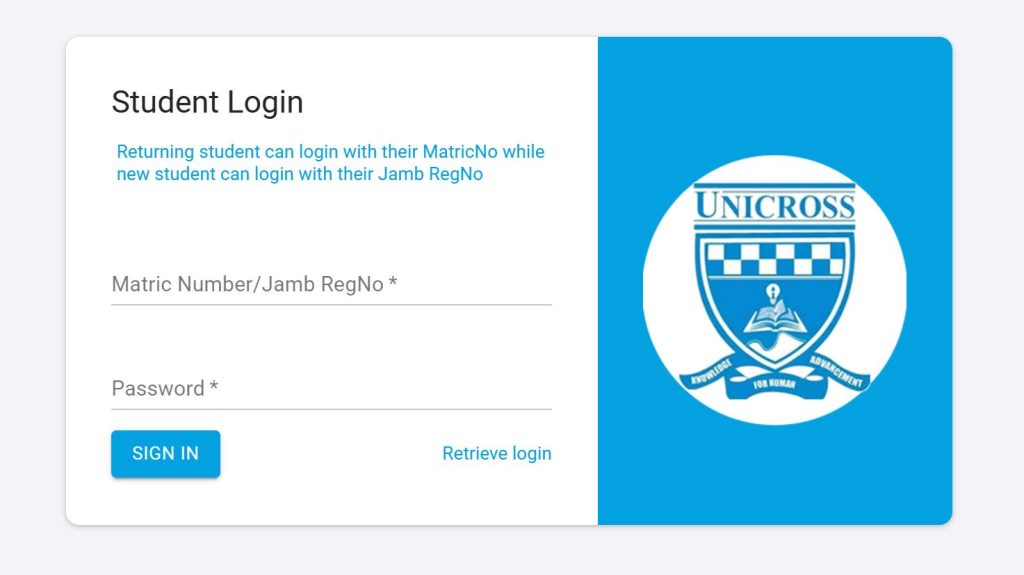 CRUTECH Student Portal - Login | portal.unicross.edu.ng