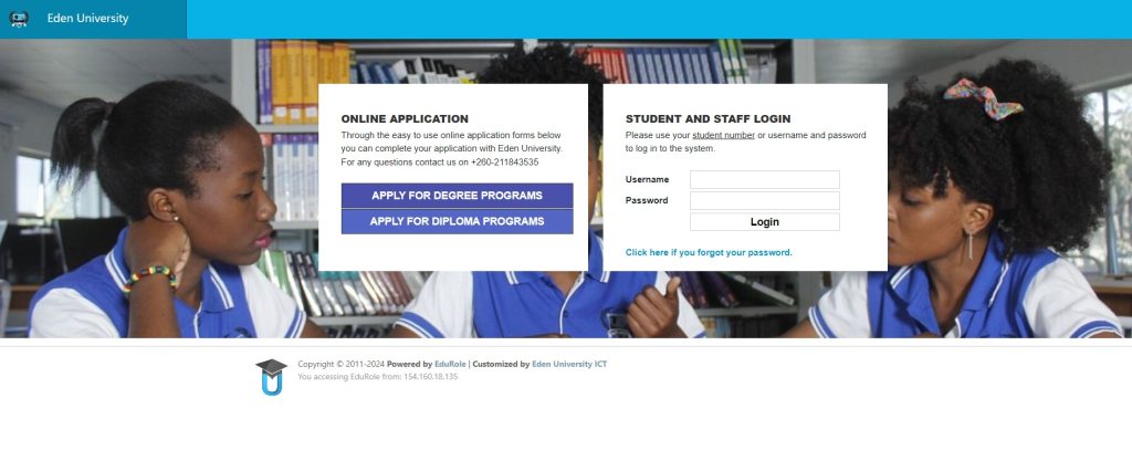 Create Eden University eLearning Portal - Login